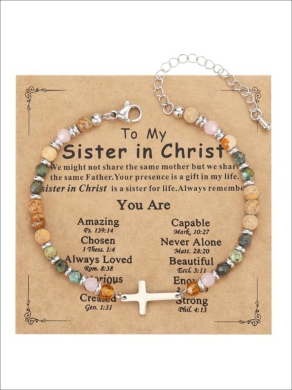 Christian Cross Beaded Bracelet Natural Stone Stainless Steel
